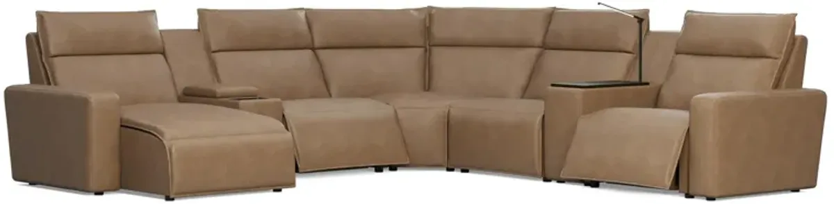 Modular Two 7-Piece Left Arm Facing Power Sectional with Chaise - Saddle