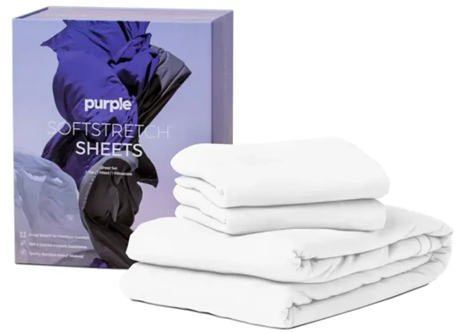 Purple Split King Soft Stretch Sheets in White