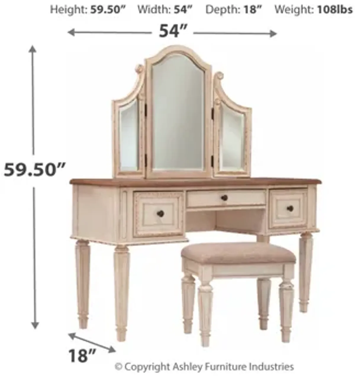 Realyn Vanity and Mirror with Stool