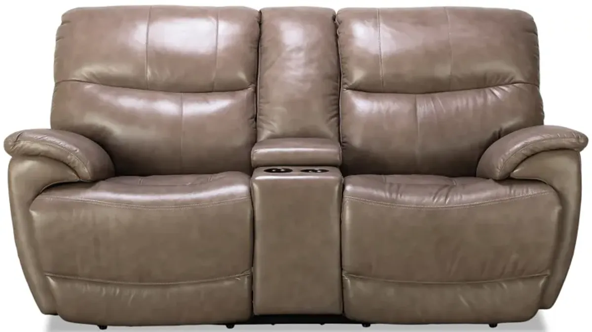 Brookville Leather Power Reclining Loveseat with Console