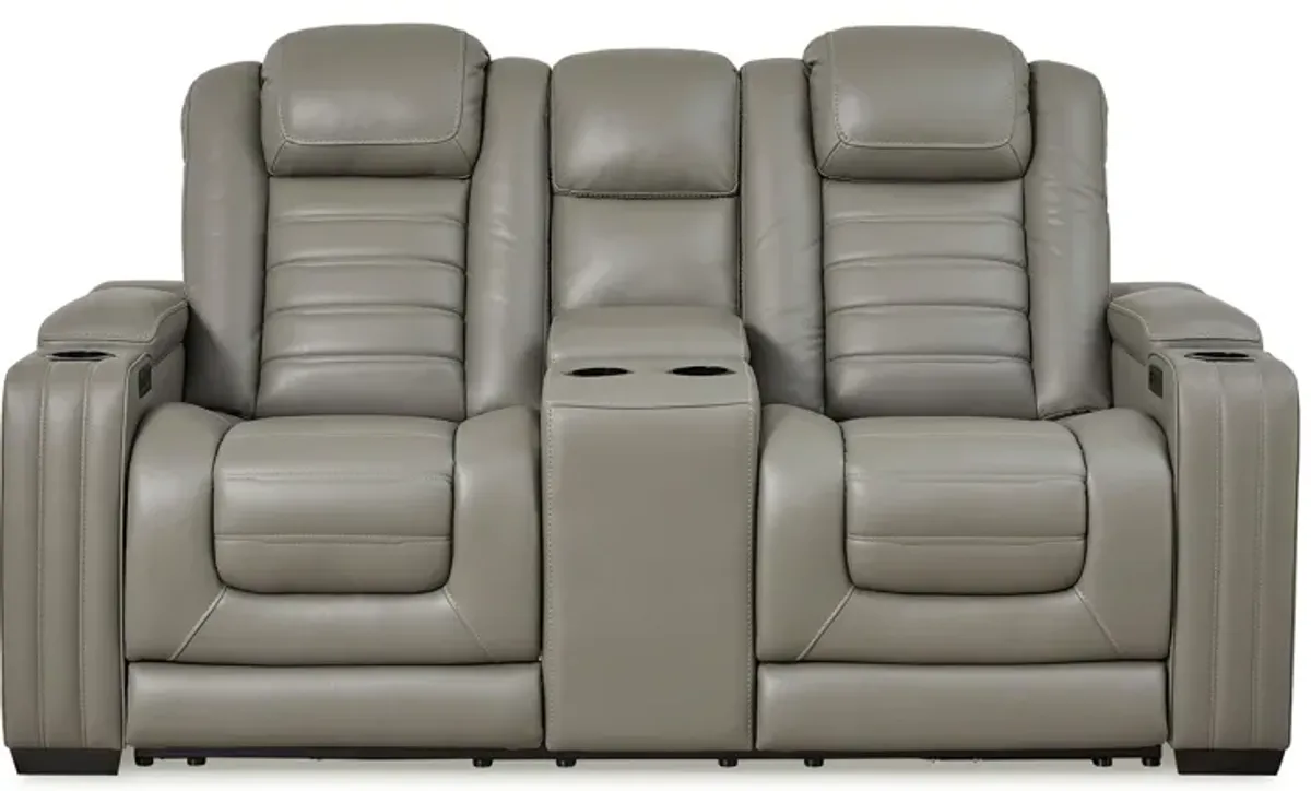 Backtrack Power Recliner Loveseat With Console and Adjustable Headrest