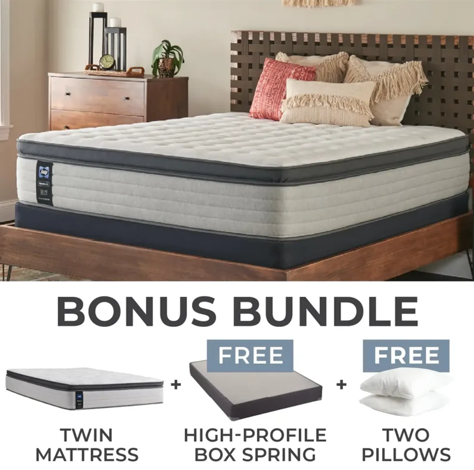 Sealy Grand Hotel Twin Plush Pillowtop Mattress Bundle with High Profile Boxspring