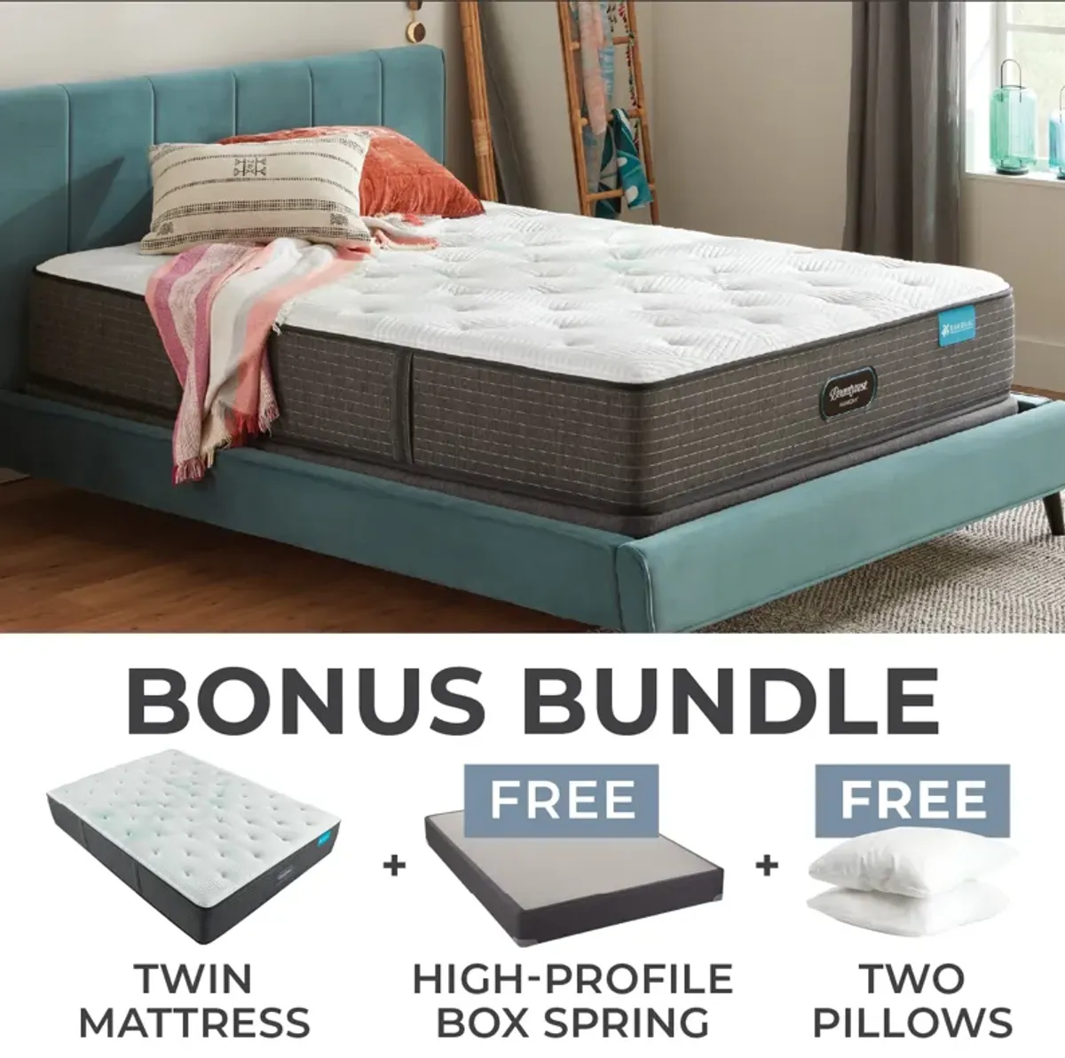 Beautyrest Harmony Luxury Resort Twin Firm Mattress Bundle with High Profile Boxspring