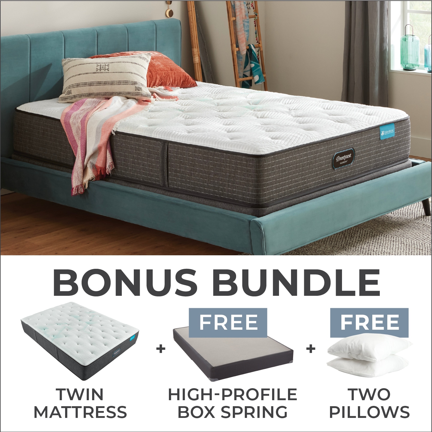 Beautyrest Harmony Luxury Resort Twin Firm Mattress Bundle with High Profile Boxspring