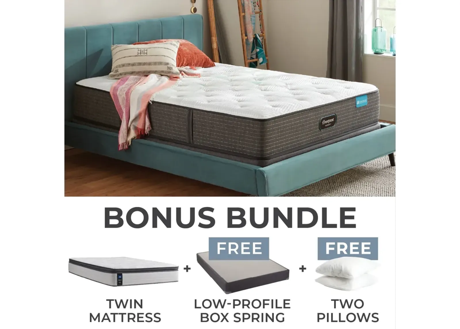 Beautyrest Harmony Luxury Resort Twin Firm Mattress Bundle with Low Profile Boxspring