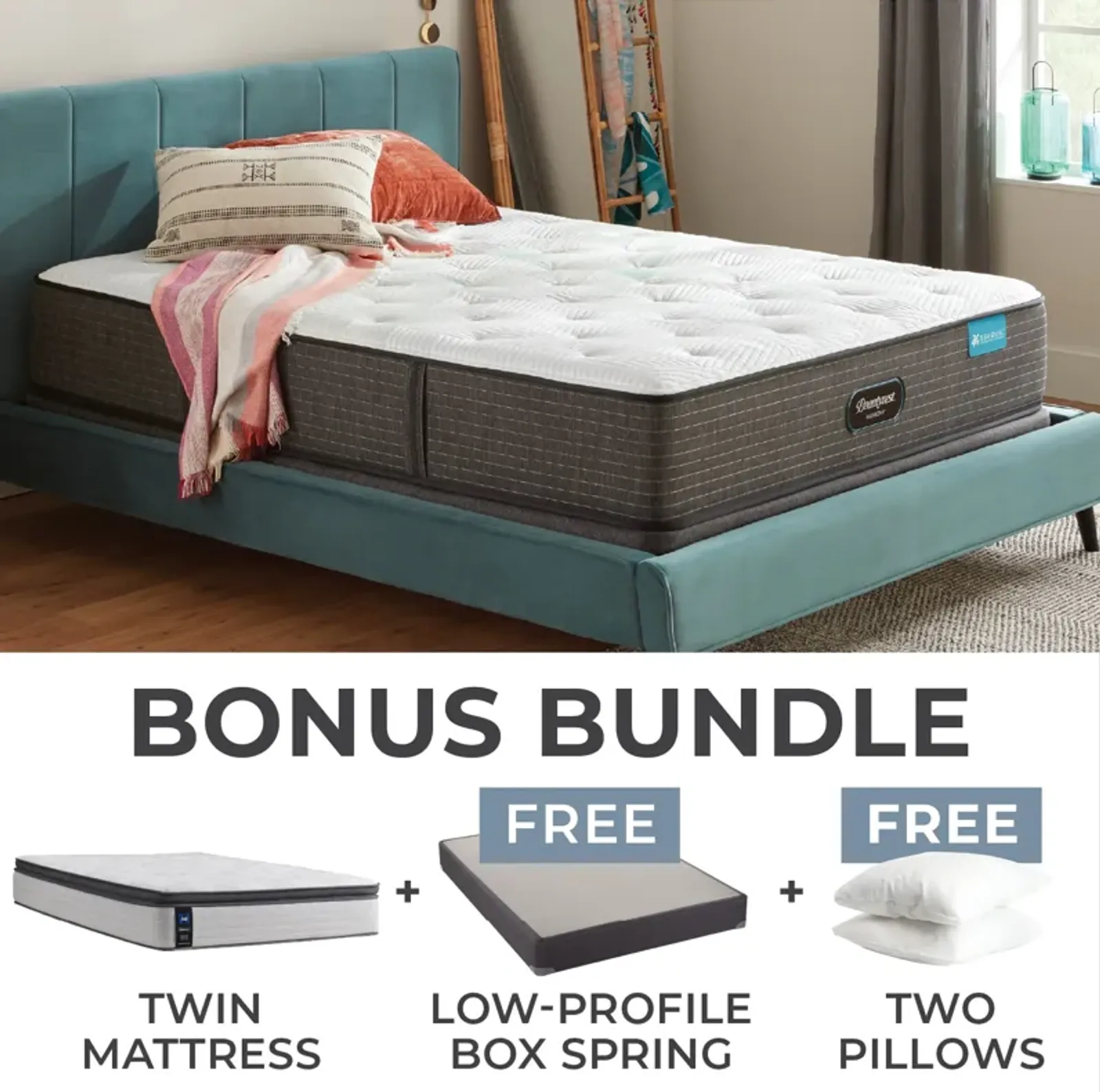 Beautyrest Harmony Luxury Resort Twin Firm Mattress Bundle with Low Profile Boxspring