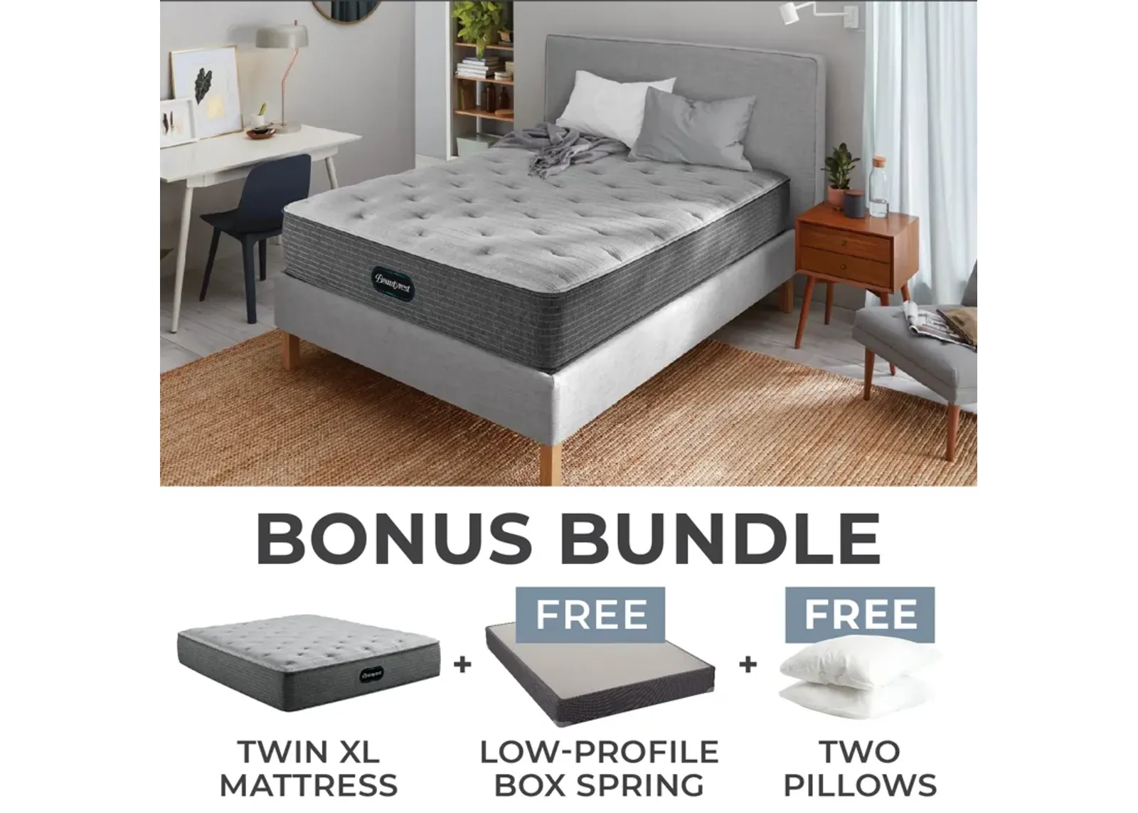 Beautyrest Luxury Resort Twin XL Firm Mattress Bundle with Low Profile Boxspring