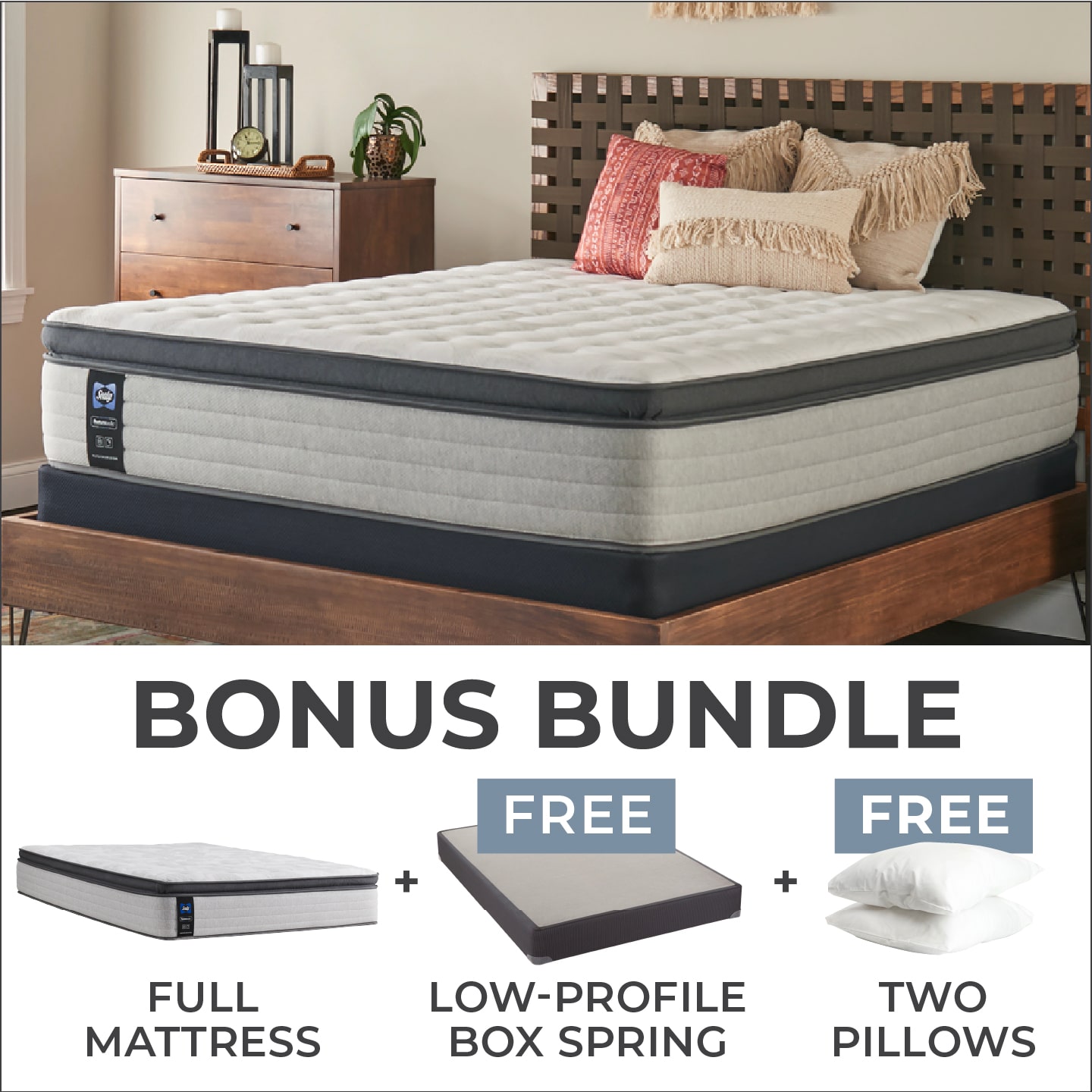 Sealy Grand Hotel Full Plush Pillowtop Mattress Bundle with Low Profile Boxspring