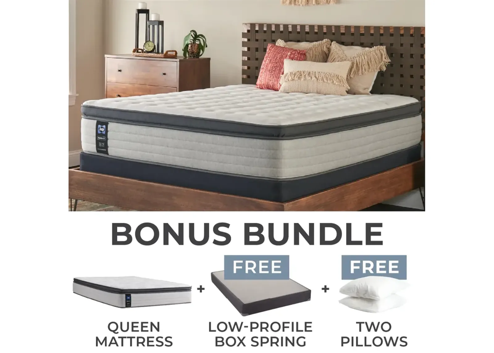 Sealy Grand Hotel Queen Plush Pillowtop Mattress Bundle with Low Profile Boxspring