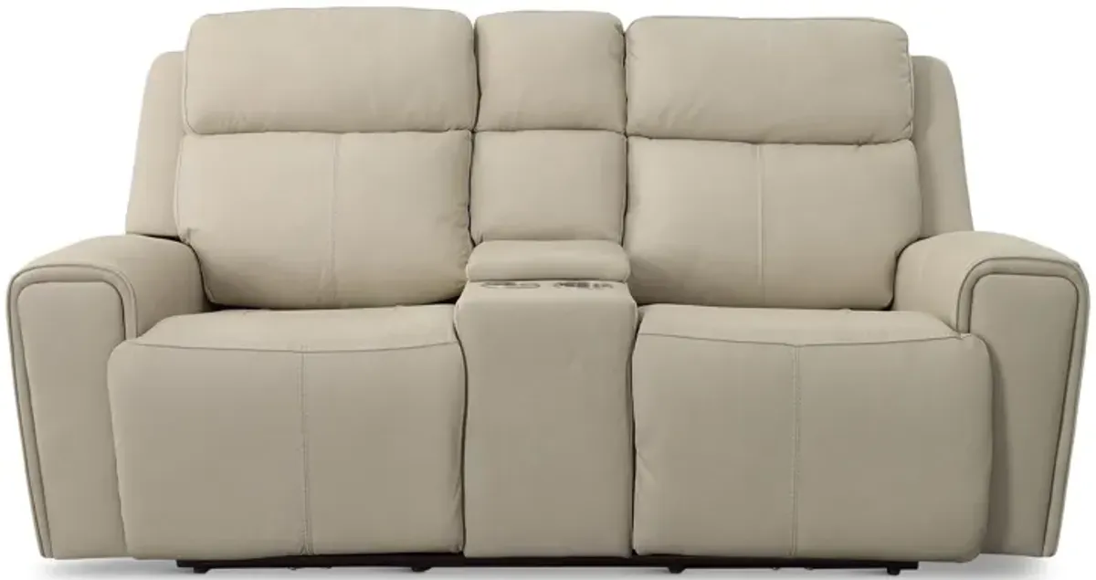 Danton Leather Power Reclining Loveseat with Console