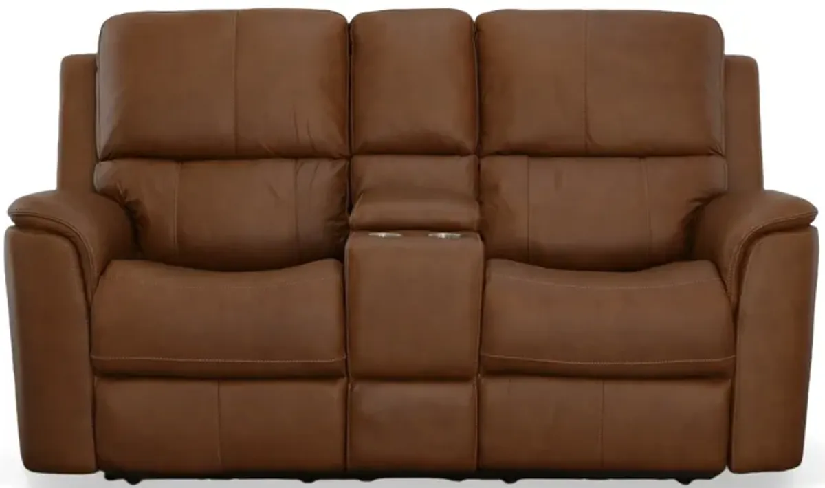 Carmen Leather Power Reclining Loveseat with Console