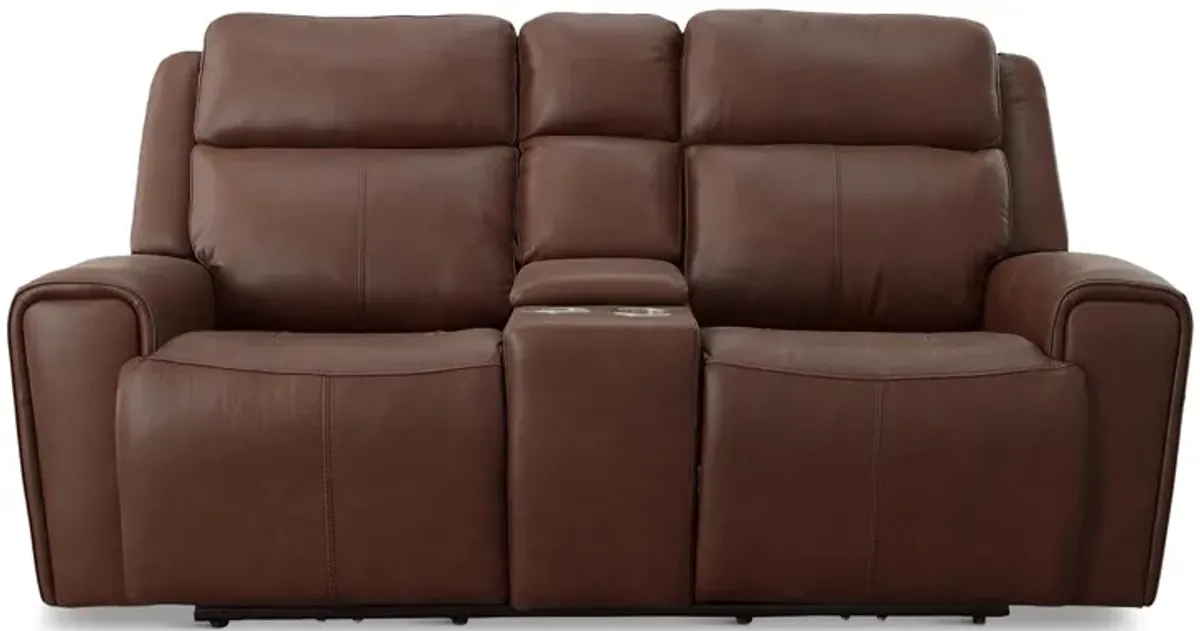 Danton Leather Power Reclining Loveseat with Console