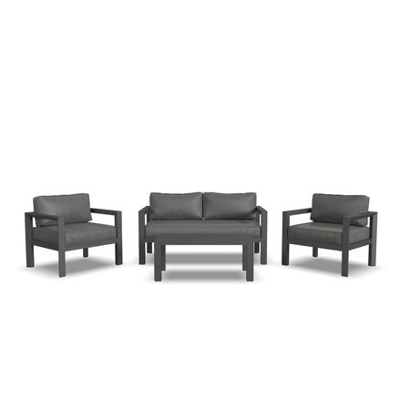 ton Outdoor Aluminum Loveseat with Lounge Chairs and Coffee Table in Gray