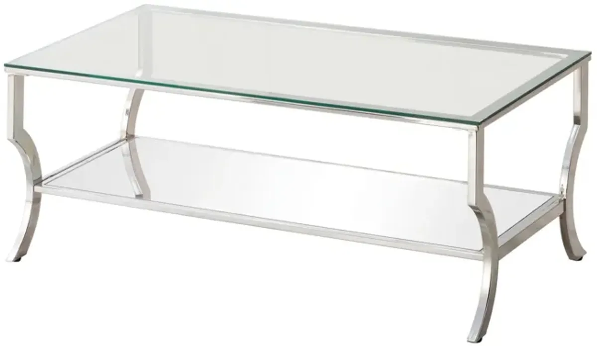 Saide Rectangular Coffee Table with Mirrored Shelf Chrome