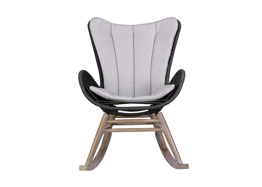 Fanny Outdoor Patio Rocking chair in Light Eucalyptus Wood and Charcoal Rope