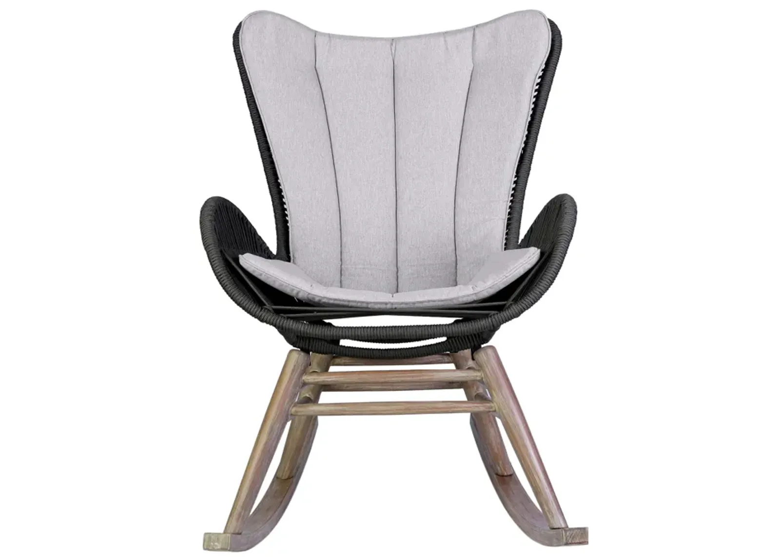 Fanny Outdoor Patio Rocking chair in Light Eucalyptus Wood and Charcoal Rope