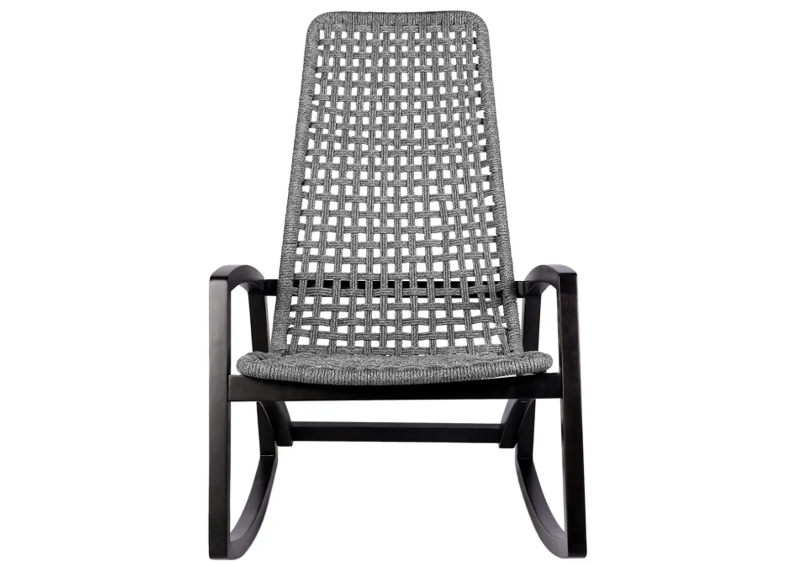 Sequoia Outdoor Patio Rocking Chair in Dark Eucalyptus Wood and Gray Rope