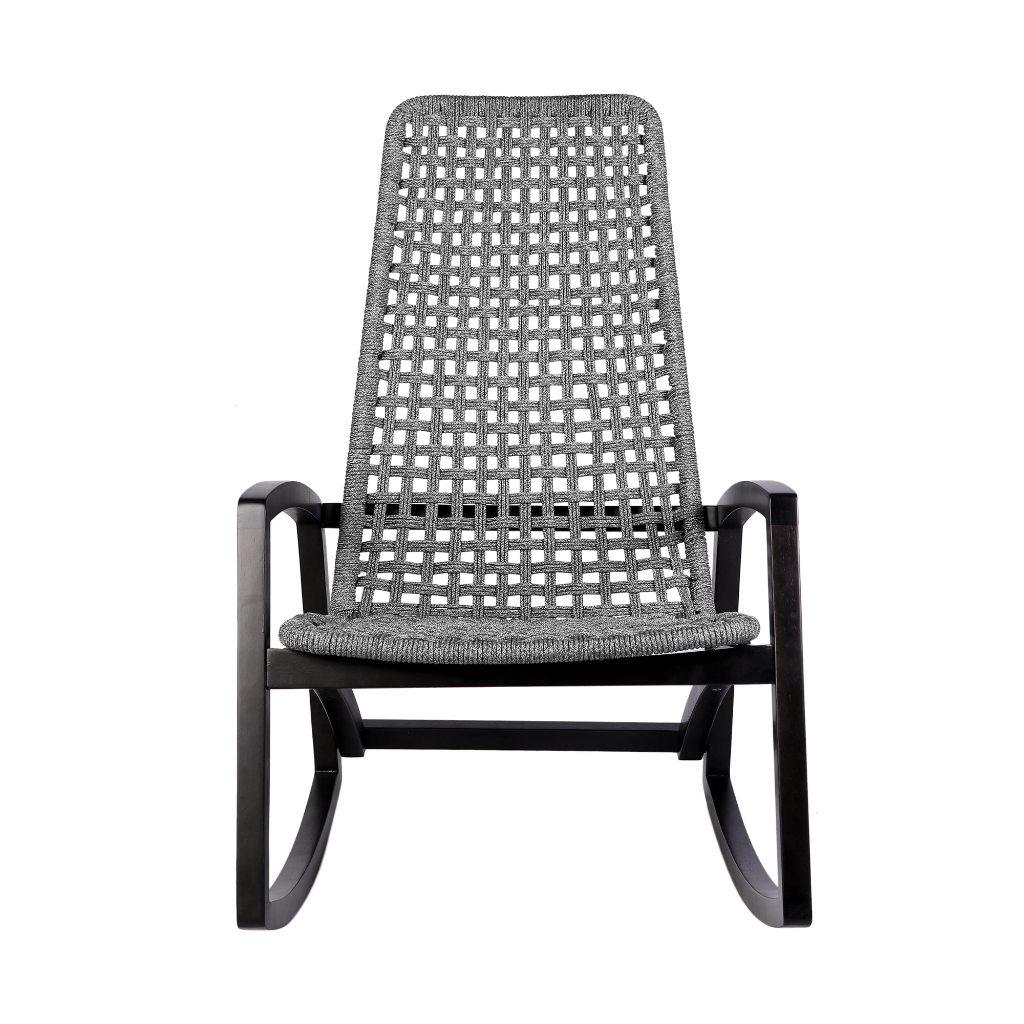 Sequoia Outdoor Patio Rocking Chair in Dark Eucalyptus Wood and Gray Rope