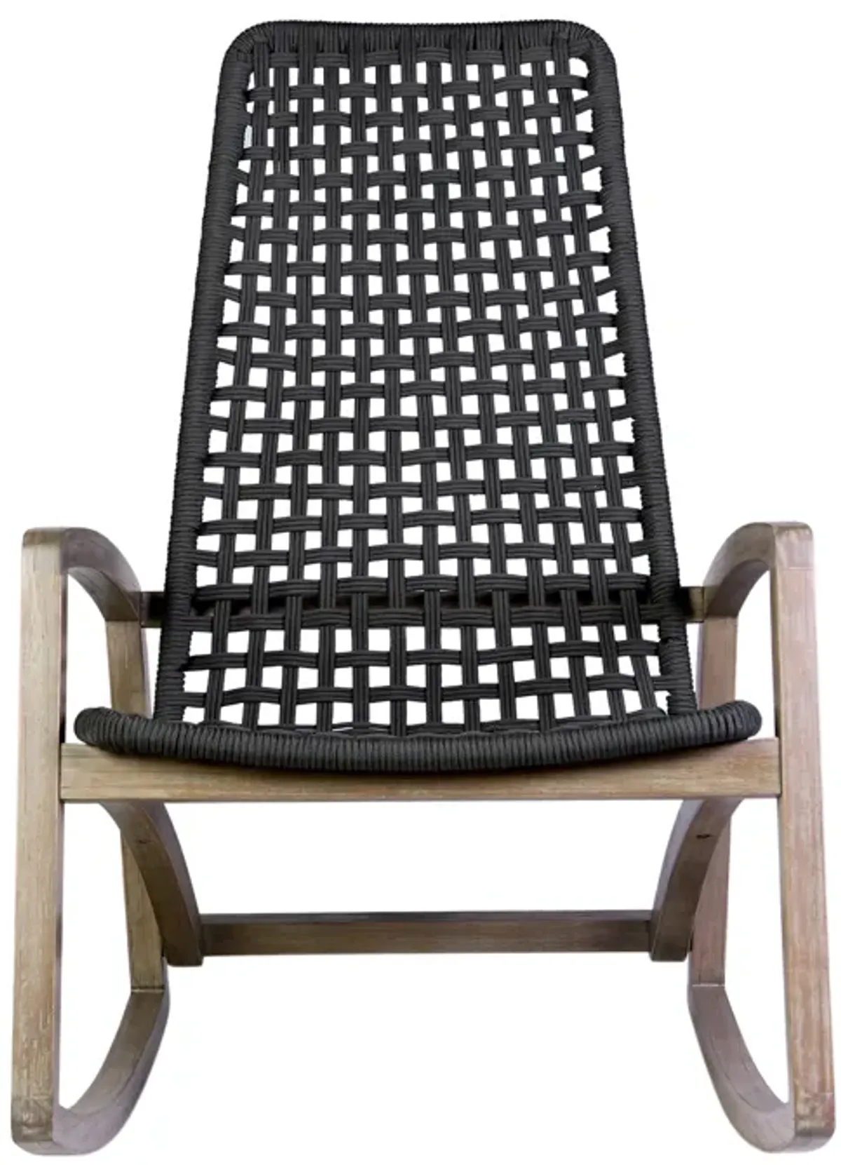 Sequoia Outdoor Patio Rocking Chair in Light Eucalyptus Wood and Charcoal Rope