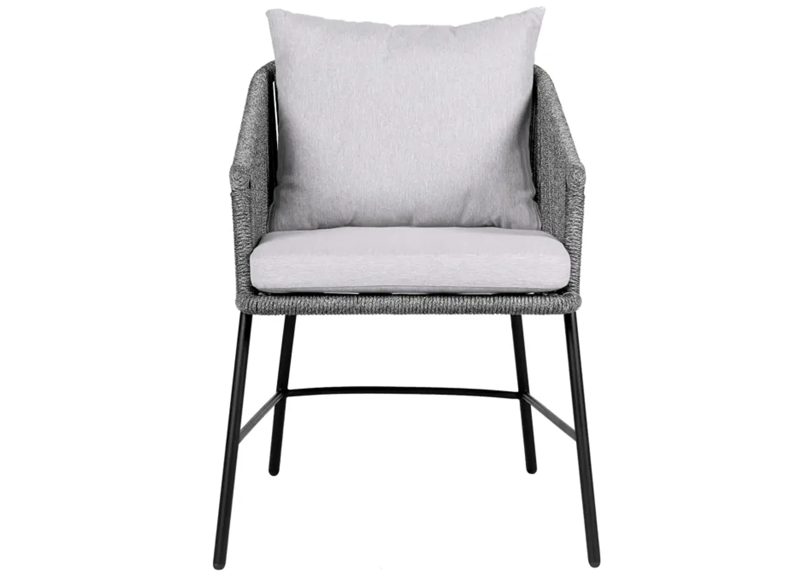 Calica Outdoor Patio Dining Chair in Black Metal and Gray Rope