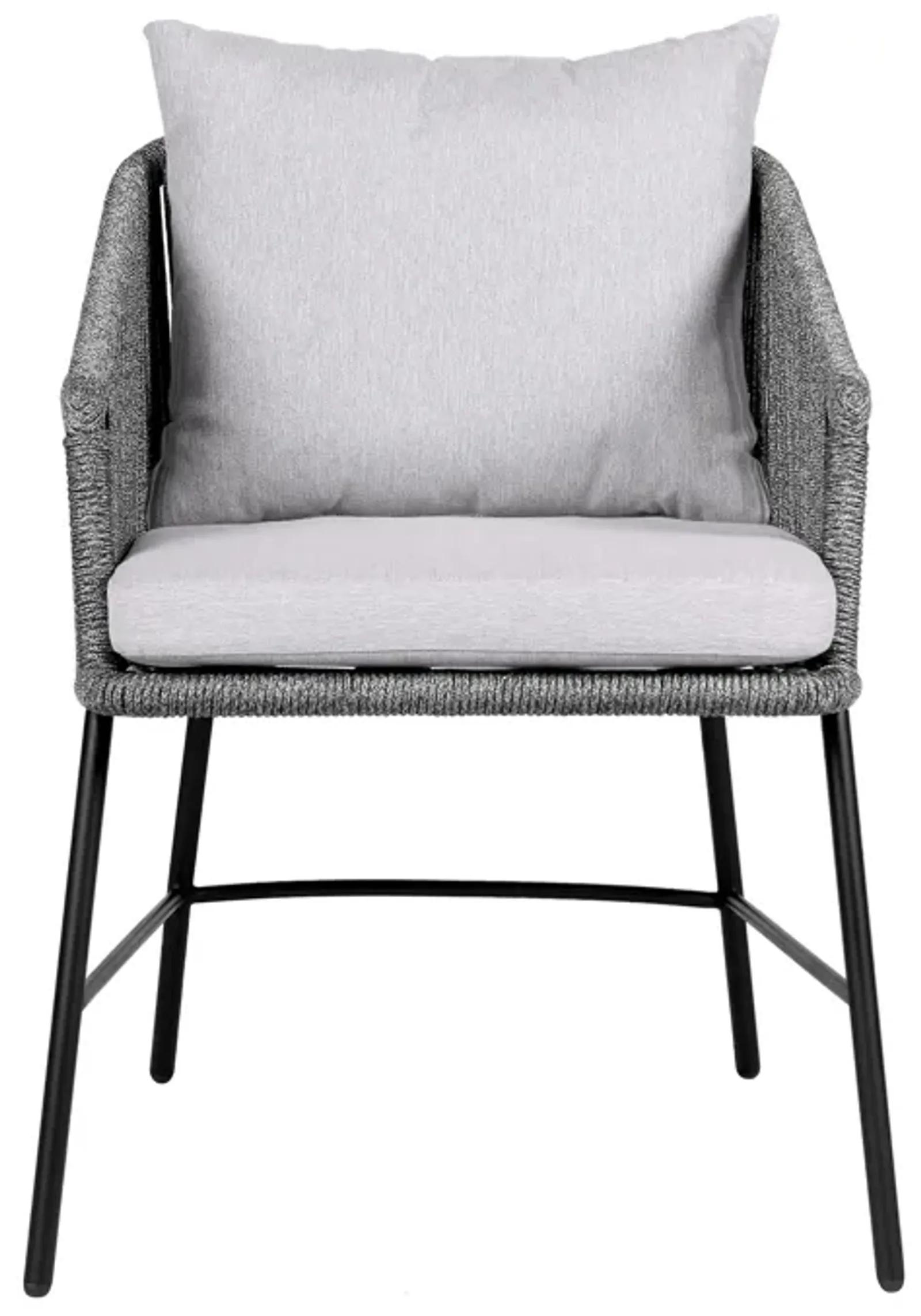 Calica Outdoor Patio Dining Chair in Black Metal and Gray Rope