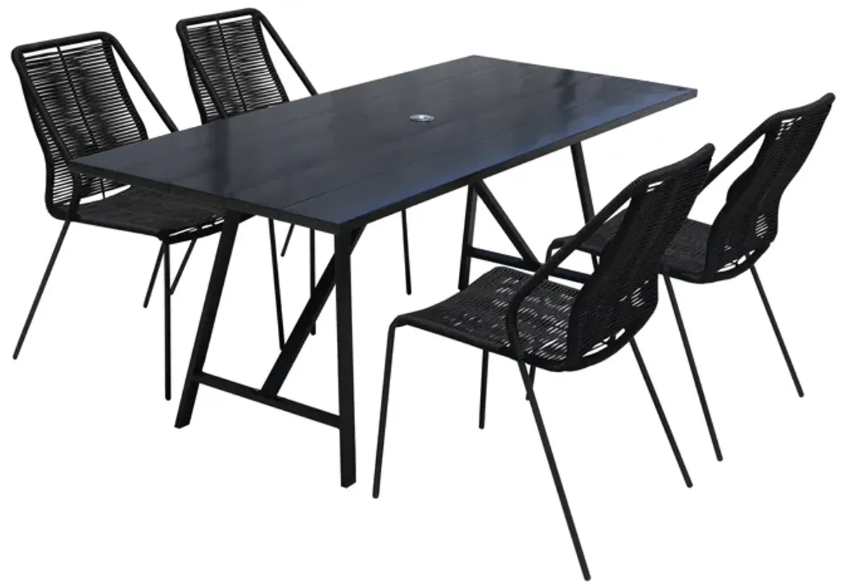 Koala and Clip 5 Piece Dining Set in Dark Eucalyptus Wood and Metal with Black Rope