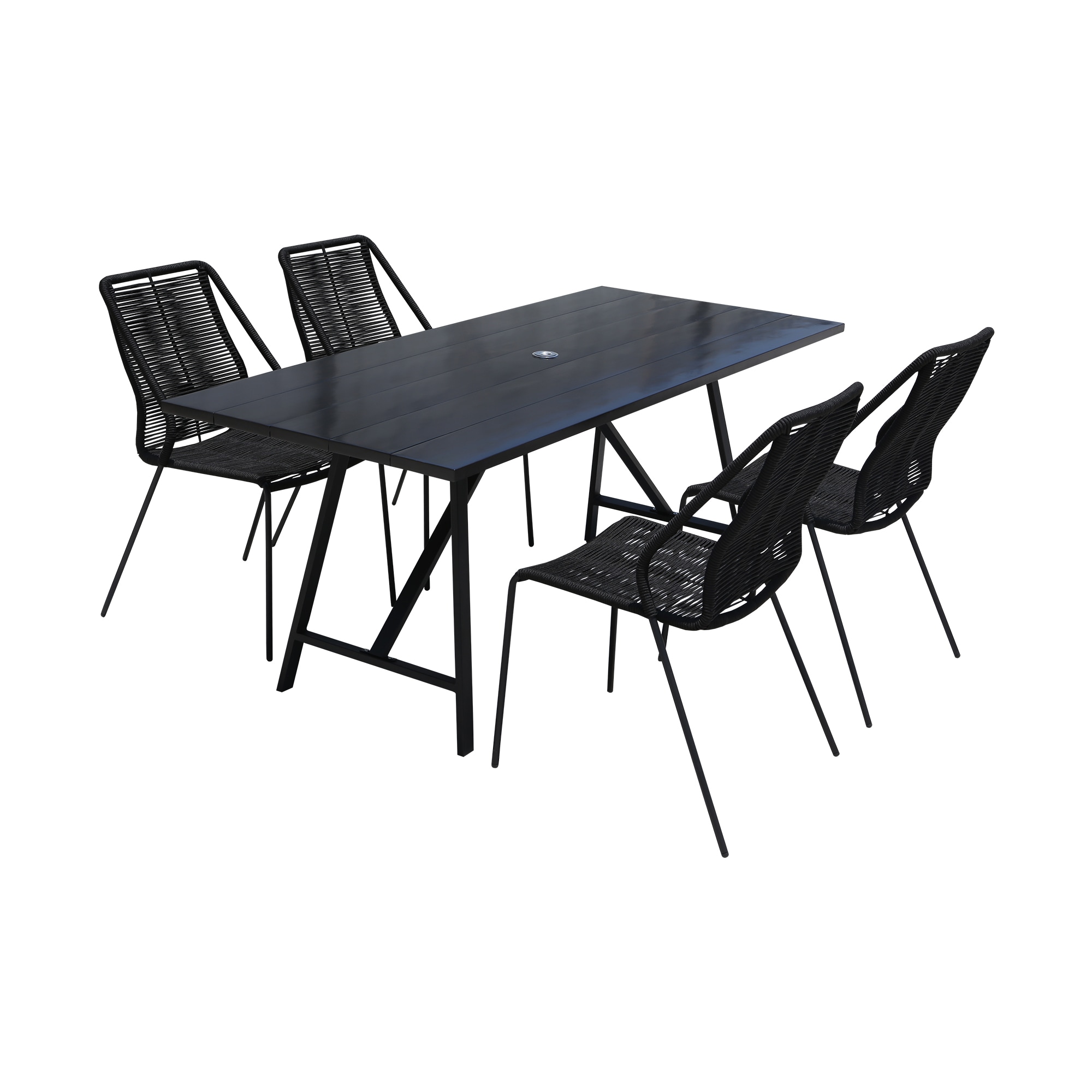 Koala and Clip 5 Piece Dining Set in Dark Eucalyptus Wood and Metal with Black Rope