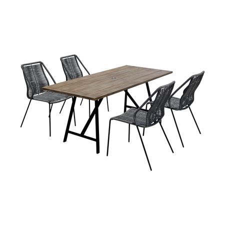 Koala and Clip 5 Piece Dining Set in Light Eucalyptus Wood and Metal with Gray Rope