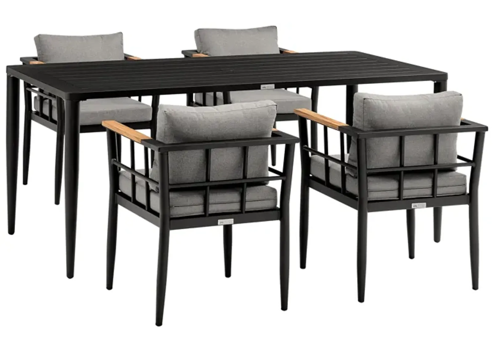 Koala and Calica 5 Piece Dining Set in Dark Eucalyptus and Metal with Gray Rope