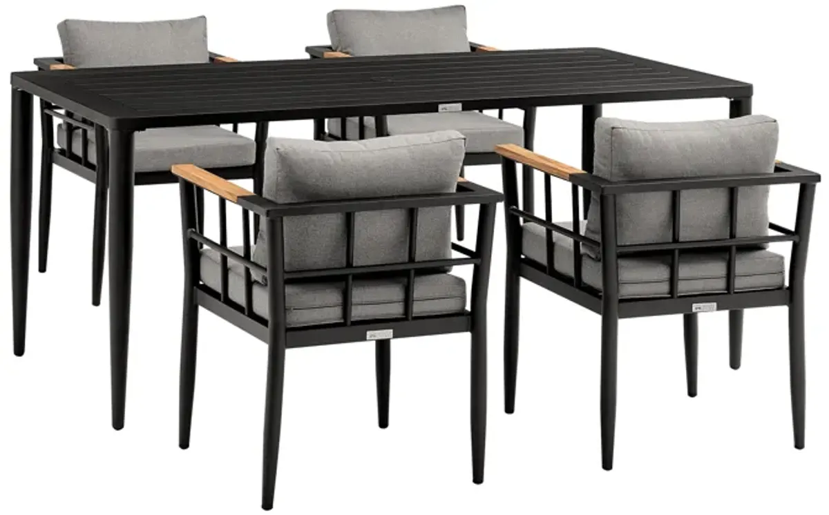 Koala and Calica 5 Piece Dining Set in Dark Eucalyptus and Metal with Gray Rope