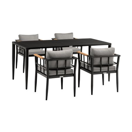 Koala and Calica 5 Piece Dining Set in Dark Eucalyptus and Metal with Gray Rope