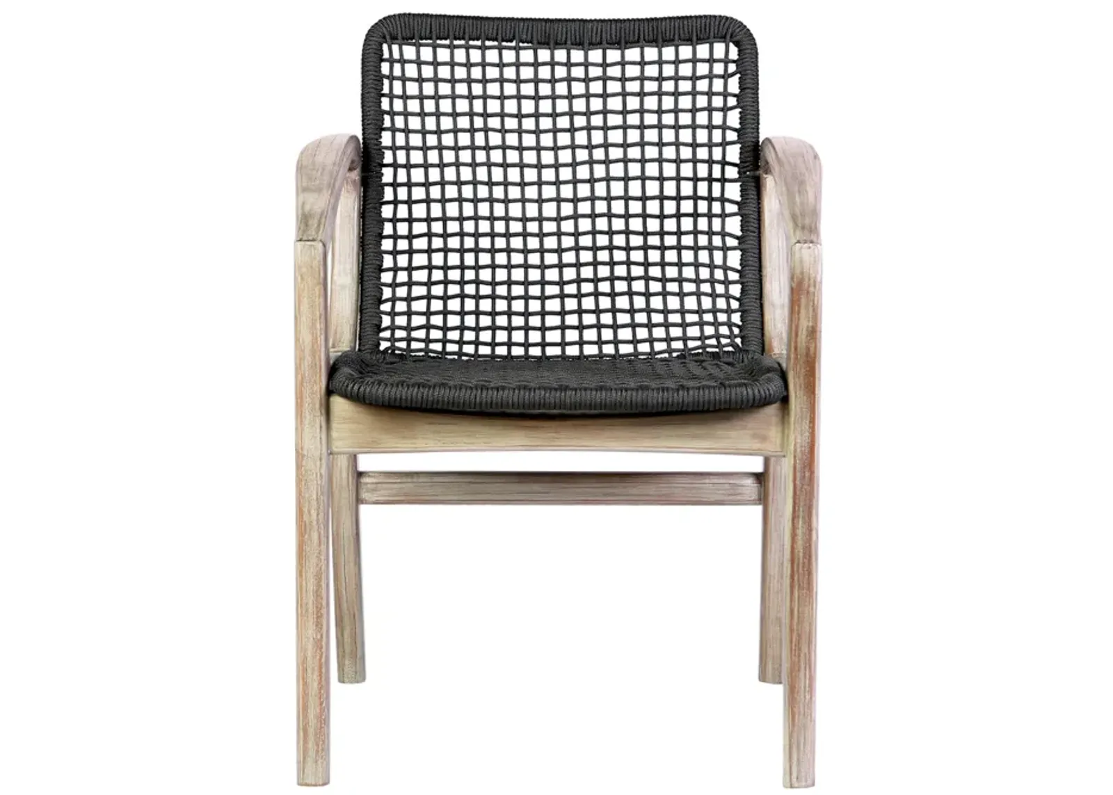 Brighton Outdoor Patio Dining Chair in Light Eucalyptus Wood and Charcoal Rope