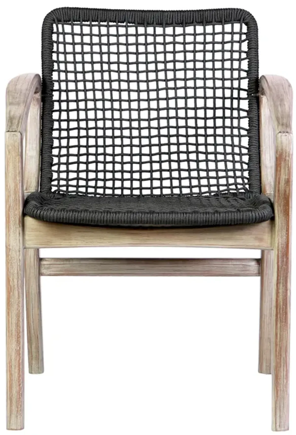 Brighton Outdoor Patio Dining Chair in Light Eucalyptus Wood and Charcoal Rope