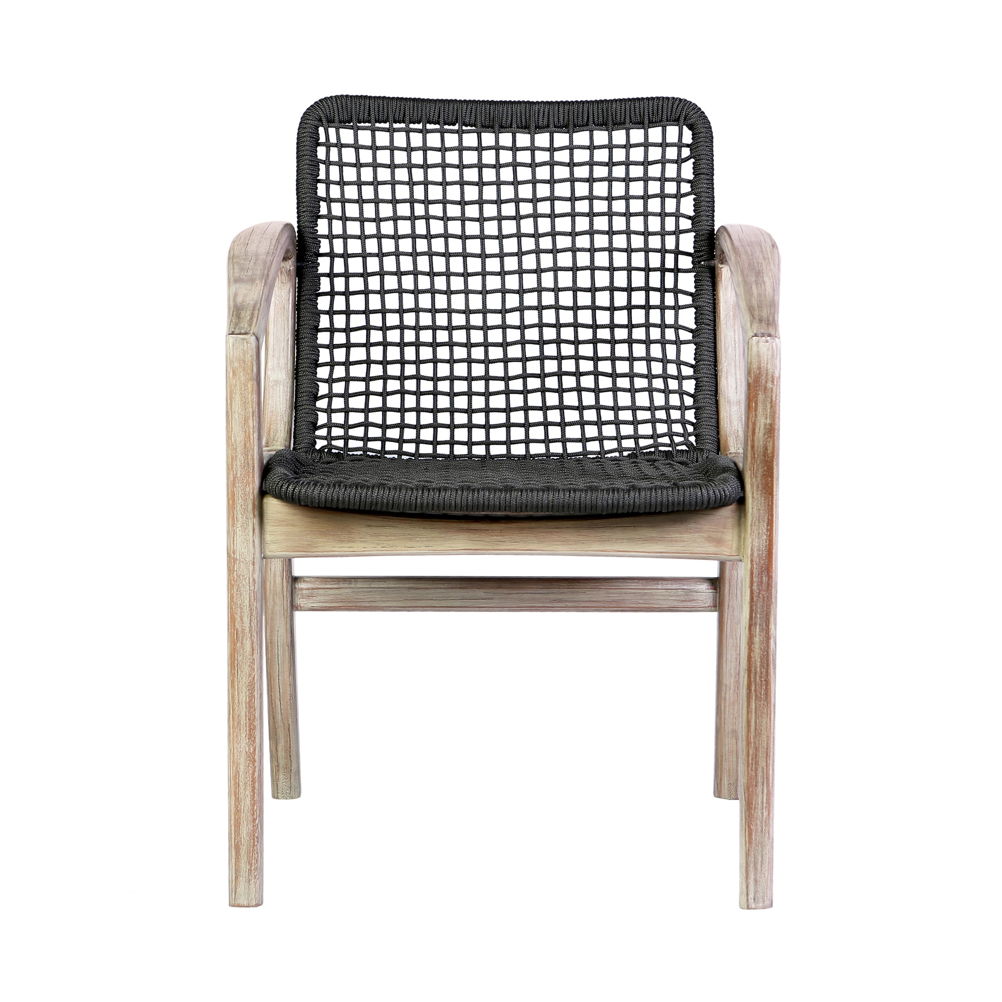 Brighton Outdoor Patio Dining Chair in Light Eucalyptus Wood and Charcoal Rope