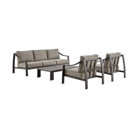 Mongo 4 Piece Outdoor Patio Furniture Set in Dark Brown Aluminum with Cushions