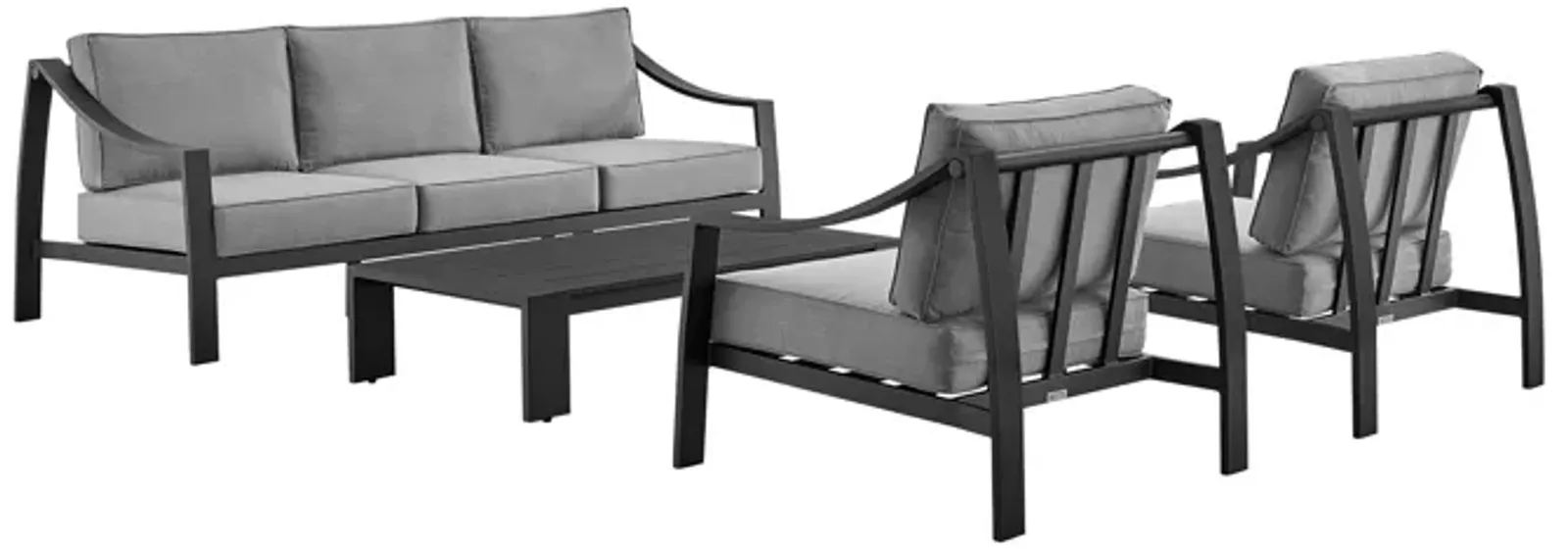 Mongo 4 Piece Outdoor Patio Furniture Set in Black Aluminum with Gray Cushions