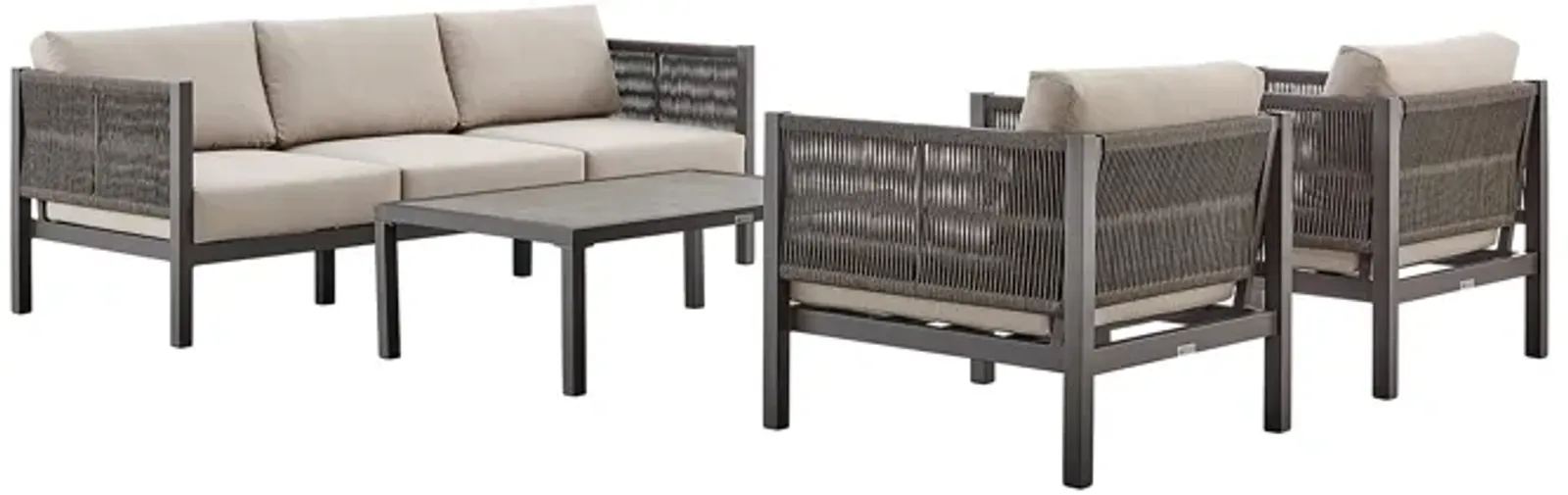 Cuffay 4 Piece Outdoor Patio Furniture Set in Brown Aluminum and Rope with Cushions