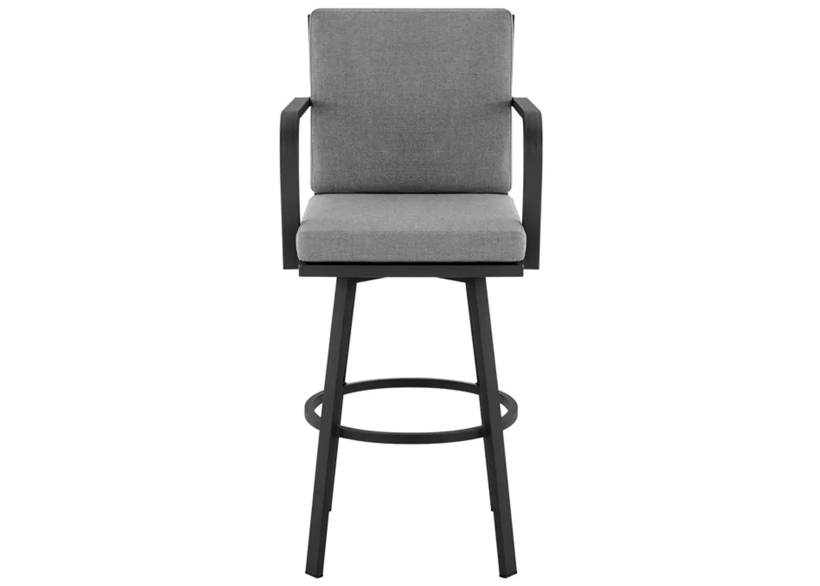 Don 30" Outdoor Patio Swivel Bar Stool in Black Aluminum with Grey Cushions