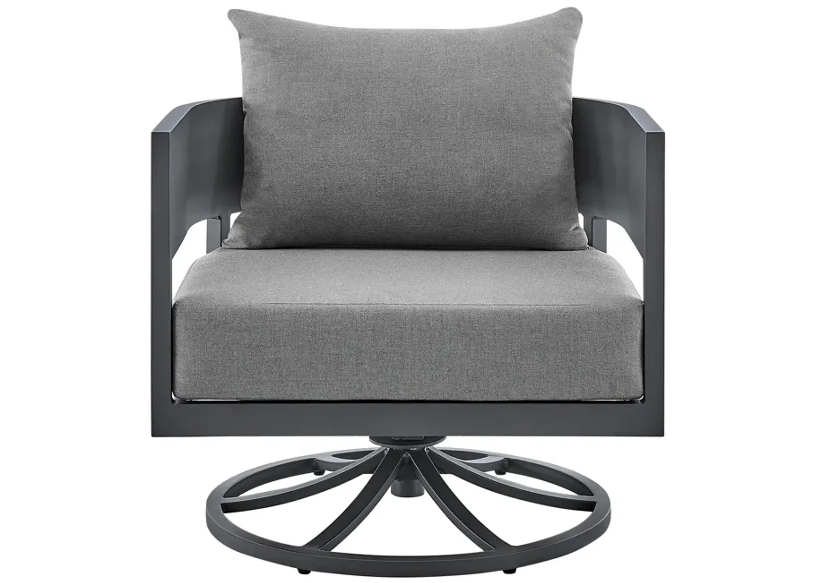 Argiope Outdoor Patio Swivel Rocking Chair in Gray Aluminum with Cushions