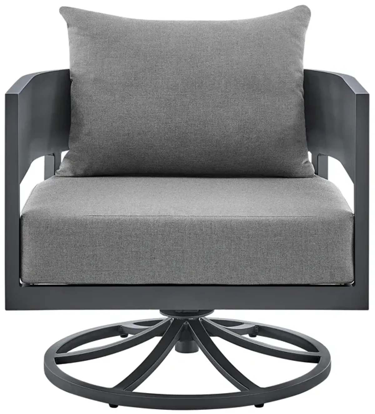 Argiope Outdoor Patio Swivel Rocking Chair in Gray Aluminum with Cushions