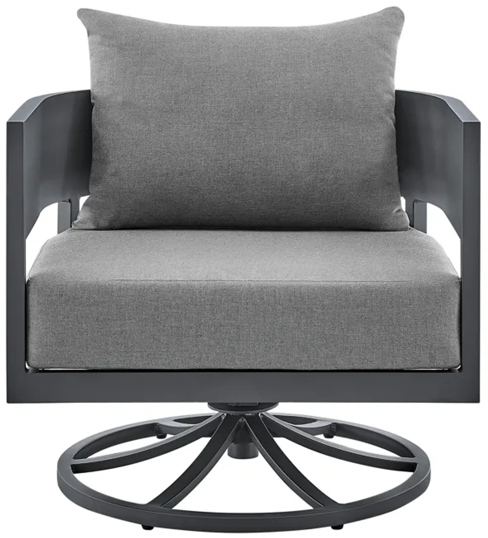 Argiope Outdoor Patio Swivel Rocking Chair in Gray Aluminum with Cushions