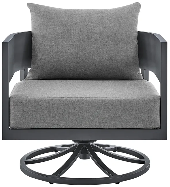 Argiope Outdoor Patio Swivel Rocking Chair in Gray Aluminum with Cushions