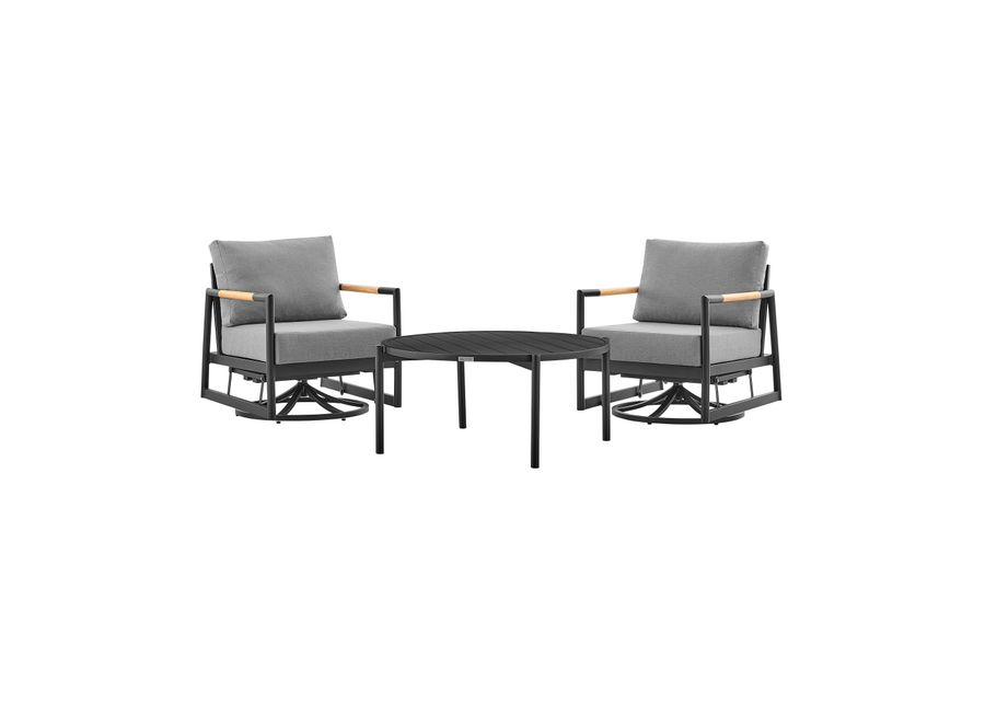 Royal and Tiffany 3 Piece Outdoor Patio Swivel Seating Set in Black