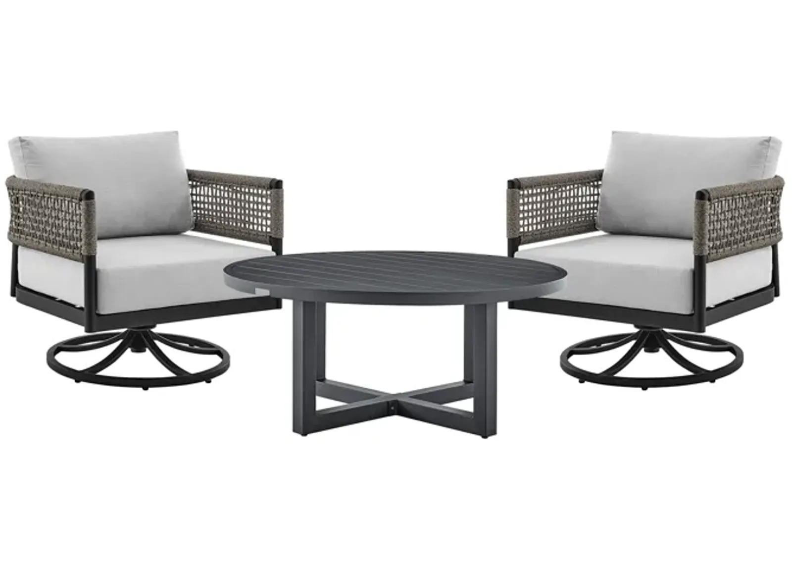 Felicia and Argiope 3 Piece Patio Outdoor Swivel Seating Set in Black Aluminum