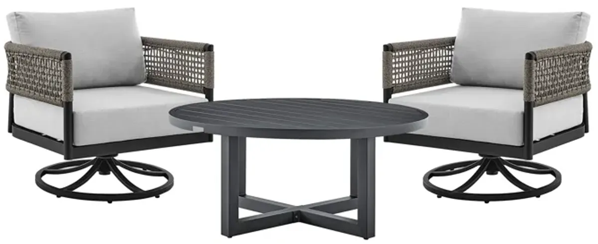 Felicia and Argiope 3 Piece Patio Outdoor Swivel Seating Set in Black Aluminum