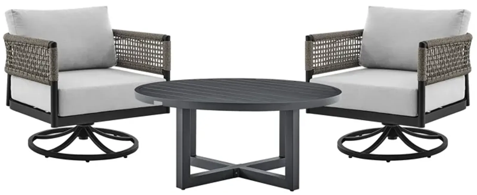 Felicia and Argiope 3 Piece Patio Outdoor Swivel Seating Set in Black Aluminum