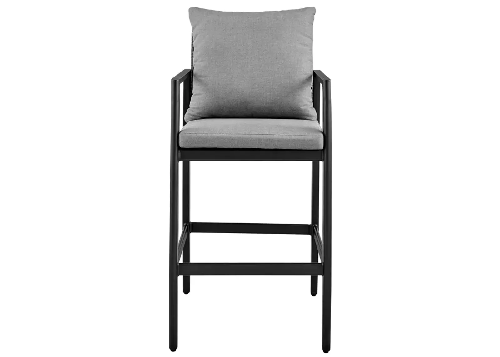 Grand Outdoor Patio Counter Height Bar Stool in Aluminum with Gray Cushions