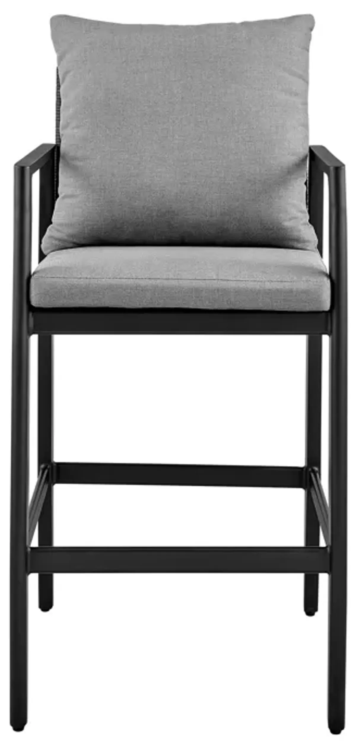 Grand Outdoor Patio Counter Height Bar Stool in Aluminum with Gray Cushions