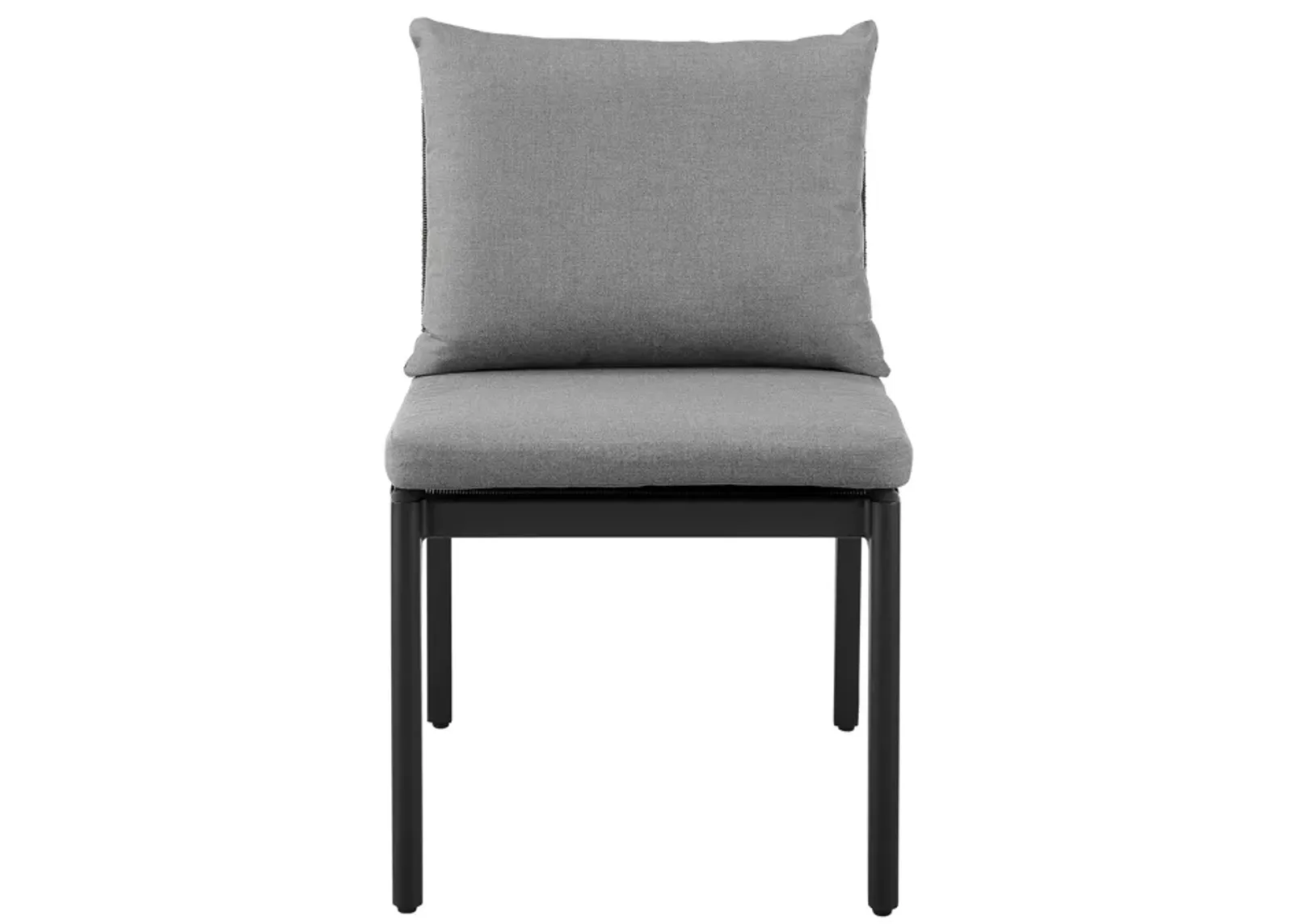 Grand Outdoor Patio Dining Chairs in Aluminum with Gray Cushions (Set of 2)