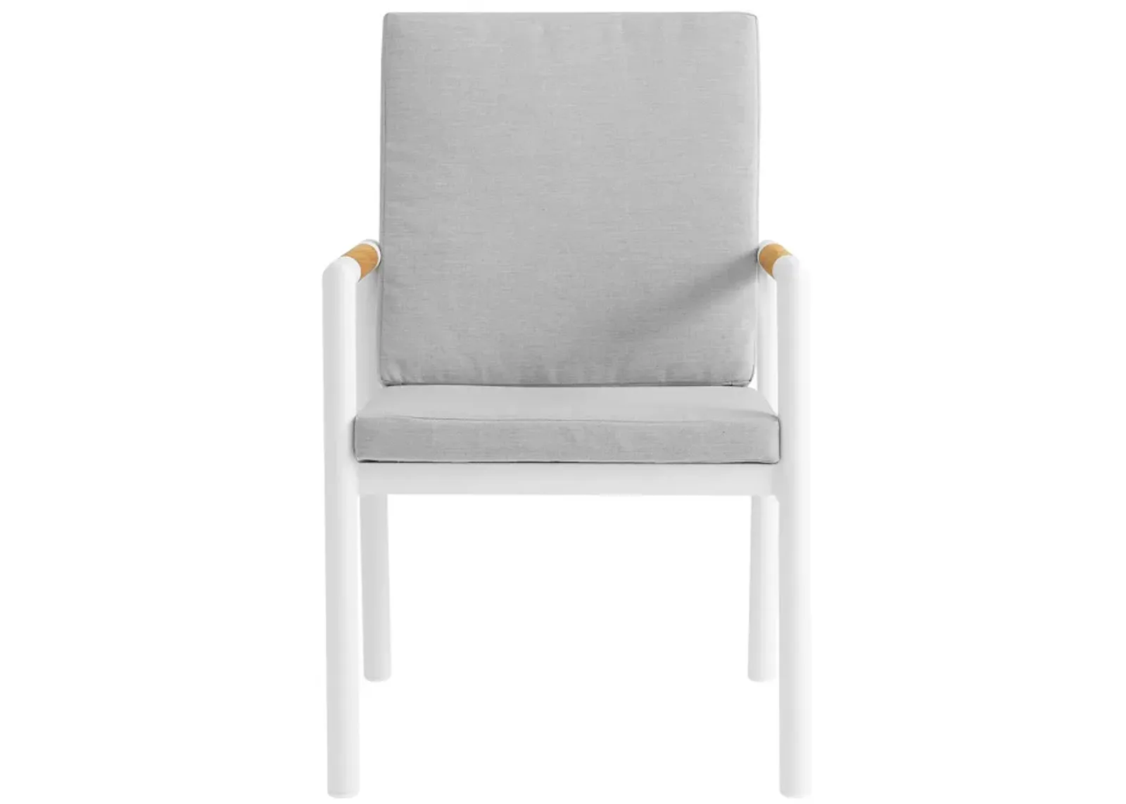 Royal White Aluminum and Teak Outdoor Dining Chair with Light Fabric (Set of 2) in Gray